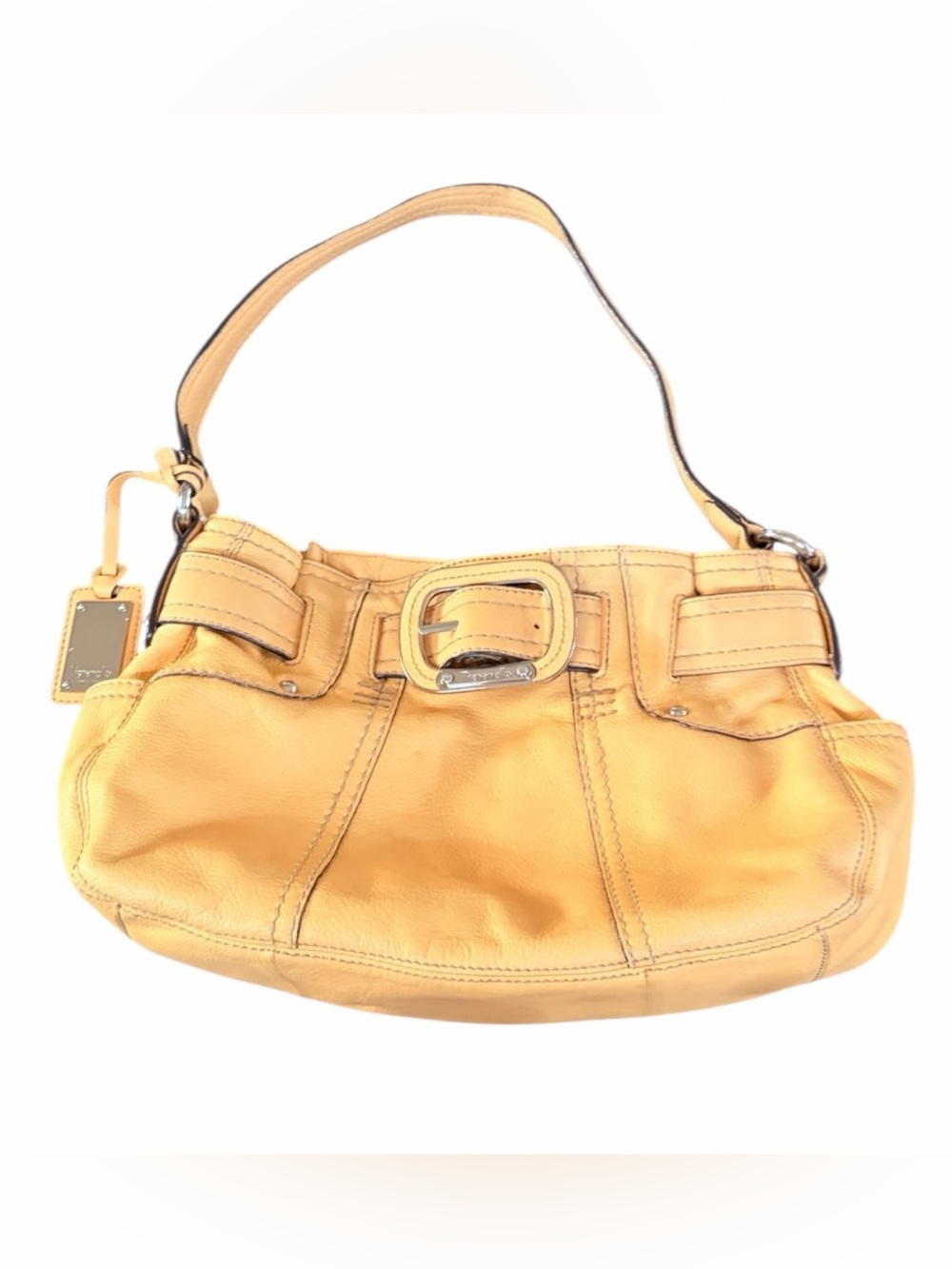 Tignanello Mustard Leather Shoulder Bag with Buckle Accent